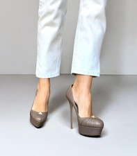 VALENTINO Brown Taupe Leather Rockstud Pleated Platform Pumps, Size 39