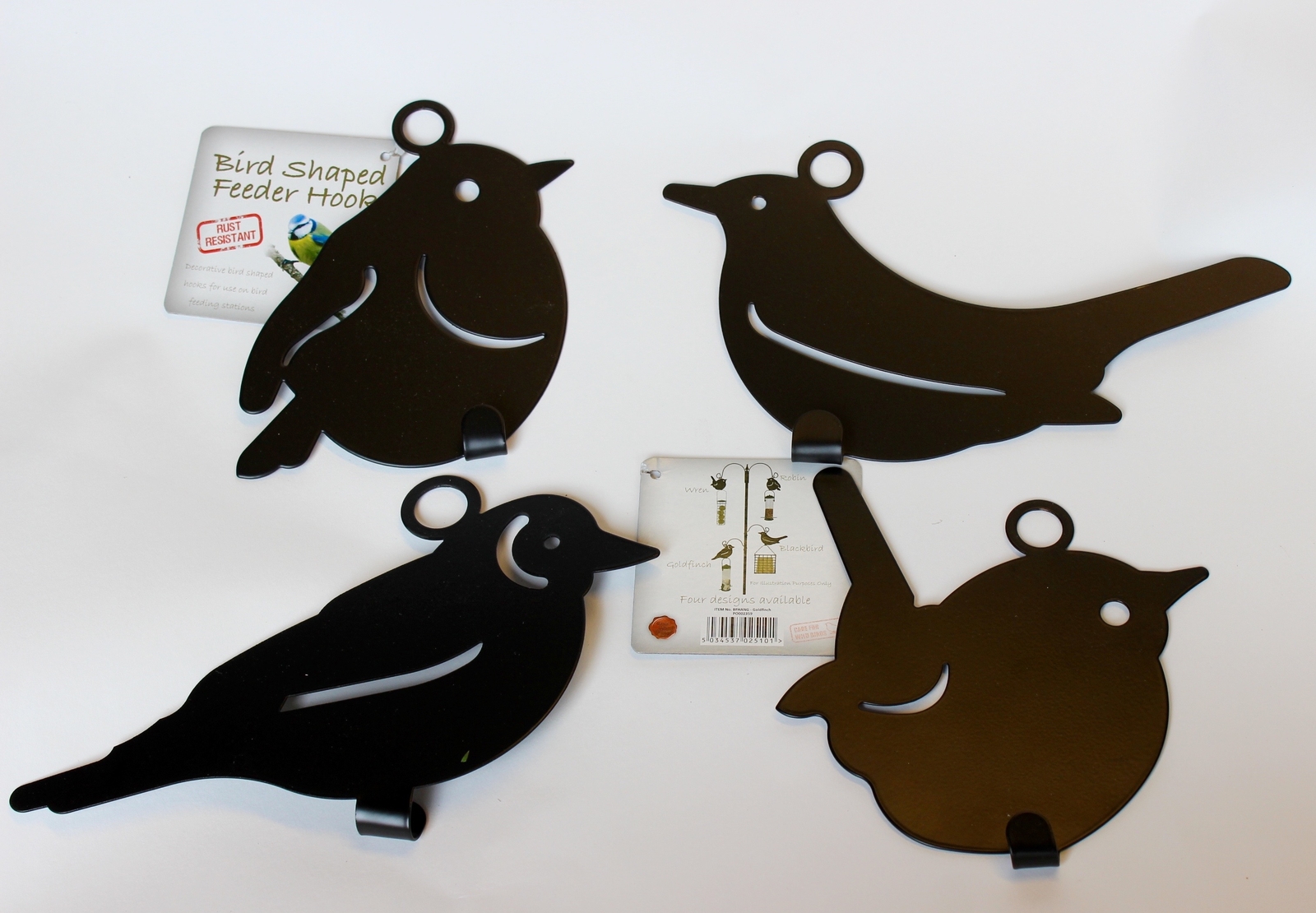 BIRD FEEDER PLANT HANGERS x 4 METAL BLACK BIRD GOLDFINCH WREN ROBIN BIRD HOOKS