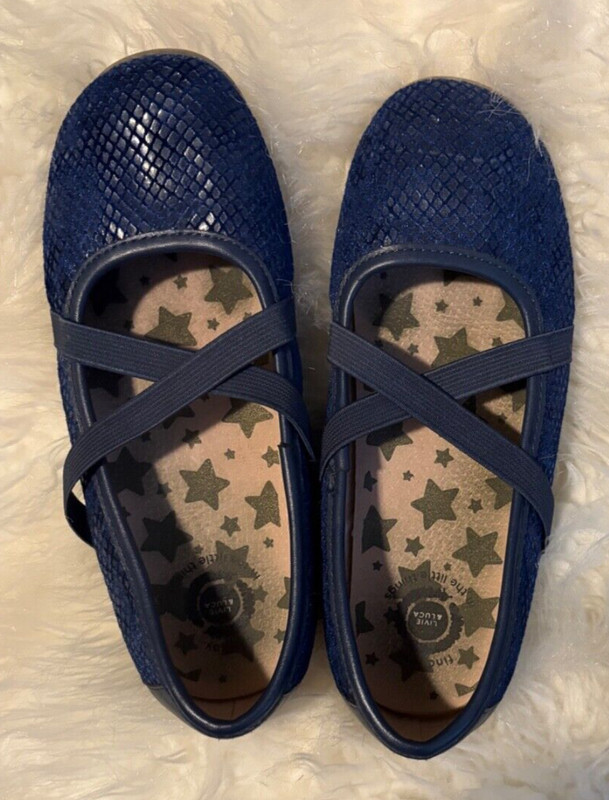 Little Girls Livie and Luca youth 3 snake skin navy blue pull on flats Must see!