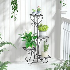 4 Tier Planter Flower Stand Tall Metal Flowerpot Shelf Display Rack Patio Outdoo