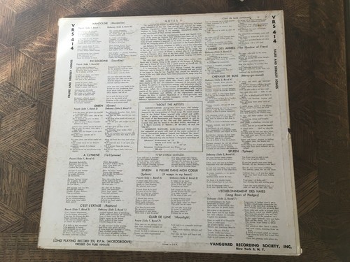 FAURE..DEBUSSY.. - Song Cycles ~VANGUARD 414 {dg orig} w/Cuenod & Blancard RARE - Picture 2 of 3