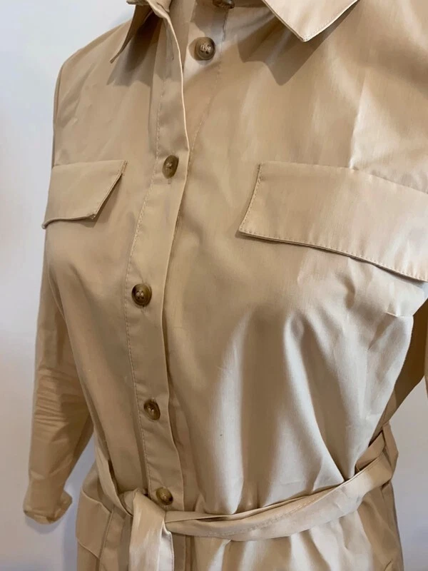 ASOS BEIGE SHIRT BELTED DRESS POCKETS SIZE UK 8 36 SMALL - Imagen 2 de 4