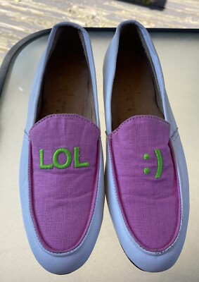 New HAROLD JOHN White Leather Pink Canvas LOL  Loafers Flats Sz 8 - USA made