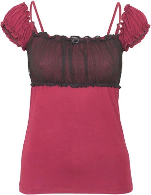 Küstenluder NAIMA Vintage MESH Tulle Lace POLKA DOT Rose SHIRT Rot Rockabilly - Bild 1 von 4