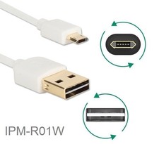 1ft Reversible USB-A Male to Reversible USB Micro-B Sync  Charger Cable, White
