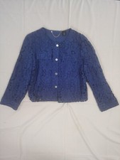Black Label By Chicos Blue Lace Casual Collarless Button Up Jacket Size 1