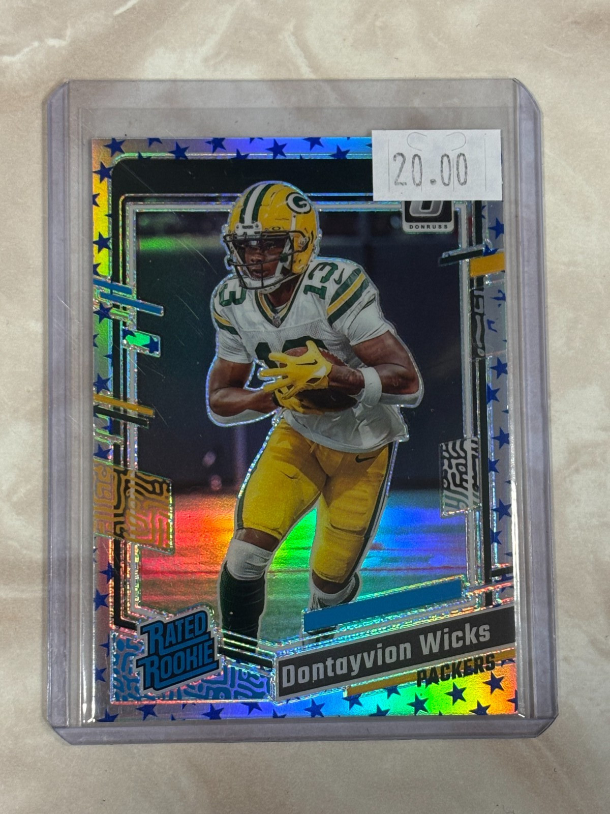 Dontayvion Wicks 2023 Optic Blue Stars SP SSP Emoji Rookie Rc #249 Packers