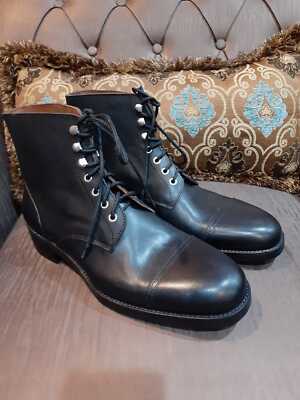 Handmade Men's Black Leather Cap Toe Lace up Leather Ankle Boots for Men