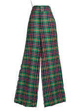 Vintage 1970s green plaid pants, wide leg red bell bottom high waist slacks