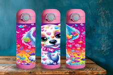12oz Kids Insulated Stainless Steel Tumbler, Colorful Doggie, Pink Lid