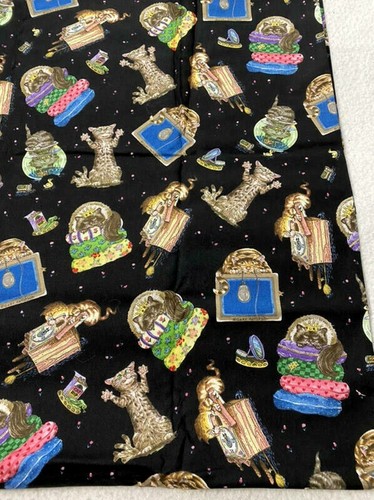 JoAnn Gary Patterson Black Kitty Cat Fabric 2 Yards x 21" Wide - Picture 2 of 3