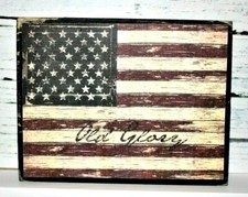 American Flag Old Glory Primitive Farmhouse Wooden Block Shelf Sitter 3.5X4.5