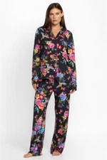 Johnny Was Sognatore Neros Long Pj Set Floral Home Lounge Pajama Black Large NEW