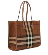 Burberry Freya Brown Checked Shoulder Bag Dark Brown Medium Tote