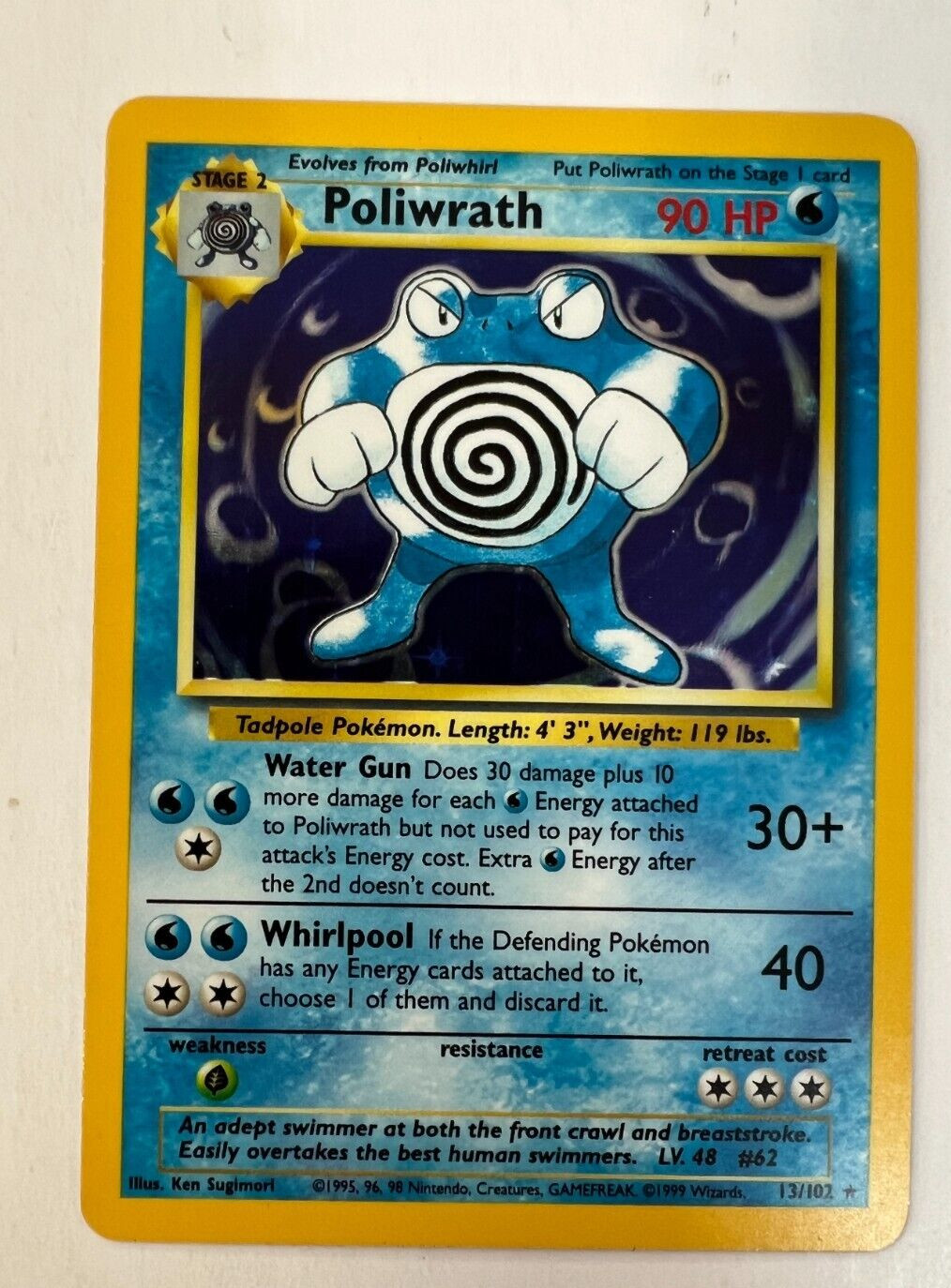 Pokemon TCG Card ~ POLIWRATH ~ 13/102 ~ Base Set ~ Unlimited ~ Holo