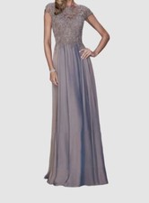  515 La Femme Women's Beige Embroidered Lace  Chiffon A-Line Gown Dress Size 8