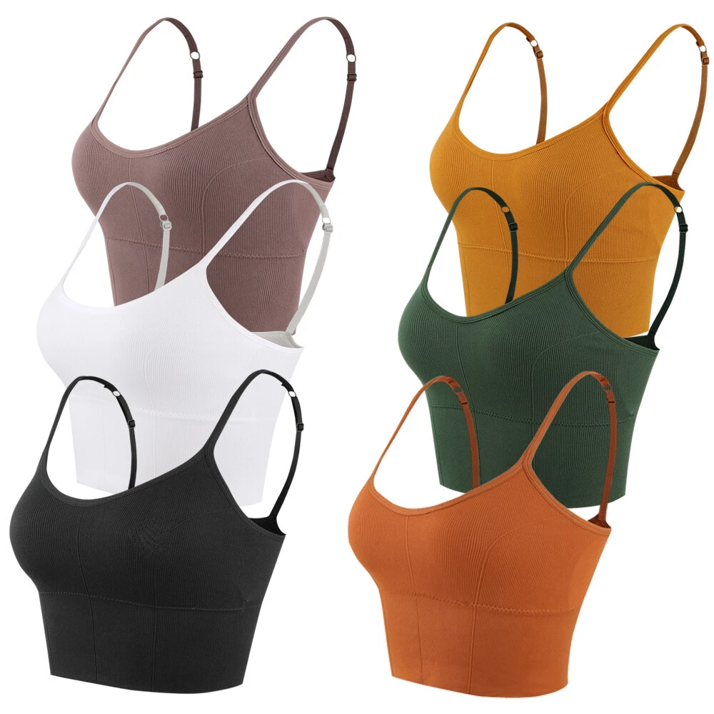 Women Crop Top Longline Sports Bras Tank Tops Wirefree Shirts with Built in  Bra