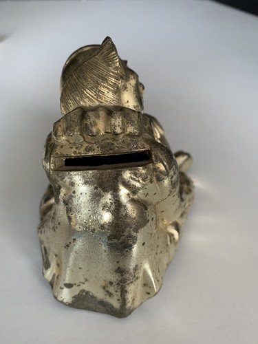 Vintage Sleepy Happy Clown Goldtone Metal Coin Bank - Picture 4 of 9