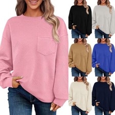 Ladies Pullover Crew Neck Sweatshirt Women Long Sleeve Sport Solid Printed Tops