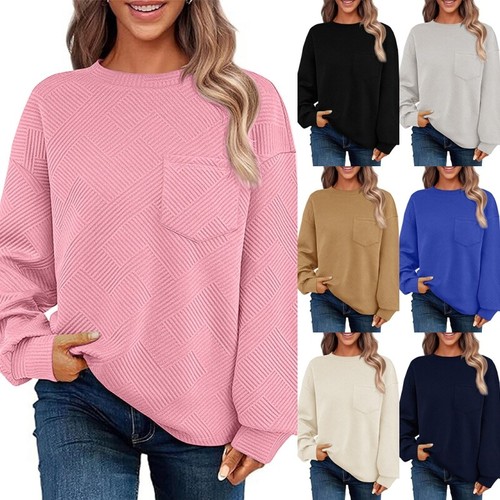 Damas Pullover Cuello Redondo Sudadera Mujeres Manga Larga Deporte Sólido Estampado Prendas para el torso - Imagen 1 de 44