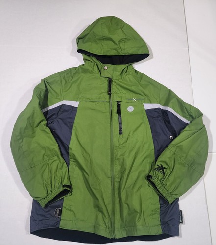 ZEROXPOSUR Reversible Boy Large 14/16 Coat Jacket Fleece Lined Hood Green Black - Picture 2 of 16