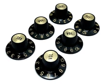 (6) Black/Gold Witch Hat VOL. Knobs Guitar/Bass/Amp Fits 6mm CTS Pots PK-WCH-VG