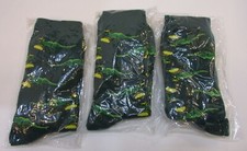 3 New Pair Green T-Rex Dinosaur Wearing Hat Knit Socks Kid Large or Women Small