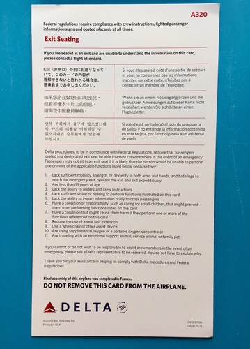 DELTA AIRLINES SAFETY CARD--AIRBUS 320 - Picture 2 of 2