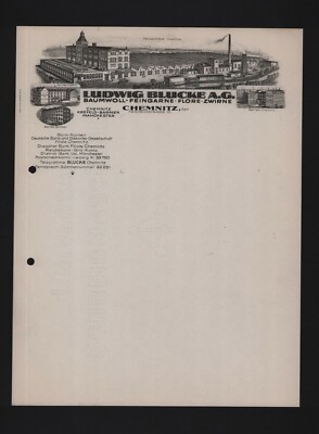 CHEMNITZ, Briefbogen 1920, Ludwig Blucke AG Baumwoll-Fein-Garne-Zwirne-Flore