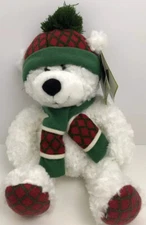 Hug Fun Rudy Bear Plush White Winter Holiday Bear Scarf Hat Tags