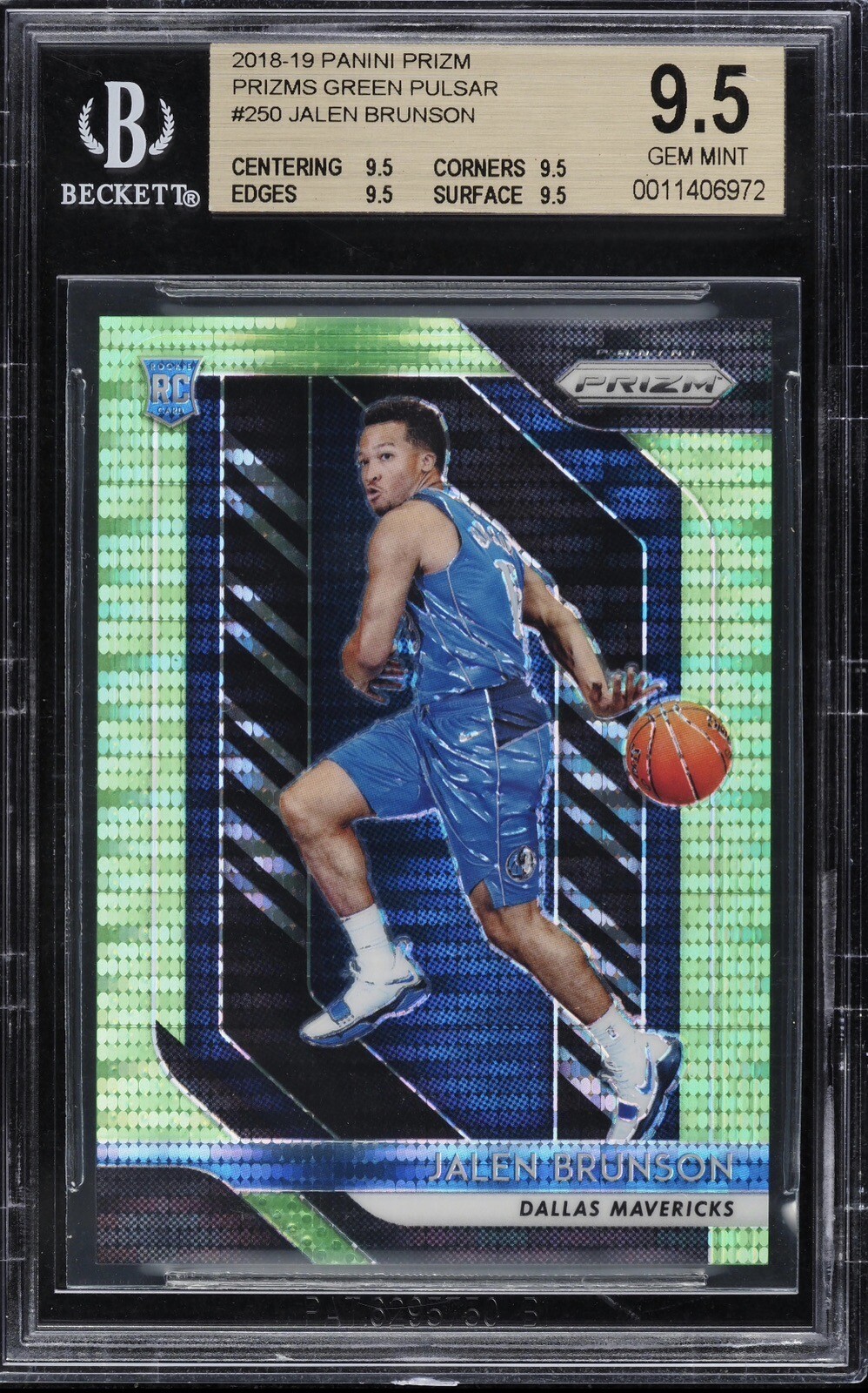 2018-19 Panini Green Pulsar Prizm Jalen Brunson Mavericks RC Rookie /25 BGS 9.5