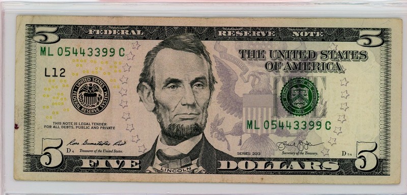 $5 FRN Series 2013 San Francisco Fancy ML 05443399 C THREE PAIRS TOGETHER RARE