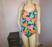 Vtg Lands End One Piece Swimsuit Size 14 Floral Tummy Control Tropical Colorful