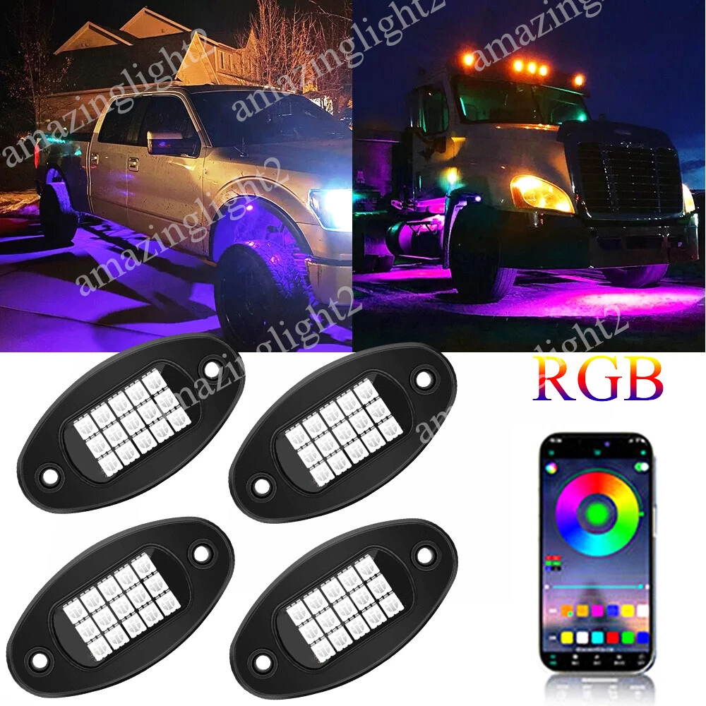 4 Pod RGB LED Rock Lights Underglow with Bluetooth APP Control For UTV ATV RZR