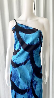 Versace Classic V2 Turquoise Black Abstract One Shoulder Strap Dress 46 US  10 | eBay