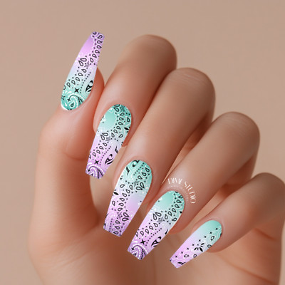 Mermaid Classic Bandana Paisley Nail Decals  Water Transfer Nail Wraps