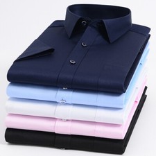 Mens Formal Shirts Office Short Sleeves No Iron Bussiness Casual Summer Elastic