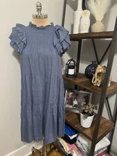 NWT Sea New York Eleanor Tiered Smocked Dress Slate Ruffle SM Boho Spring Linen