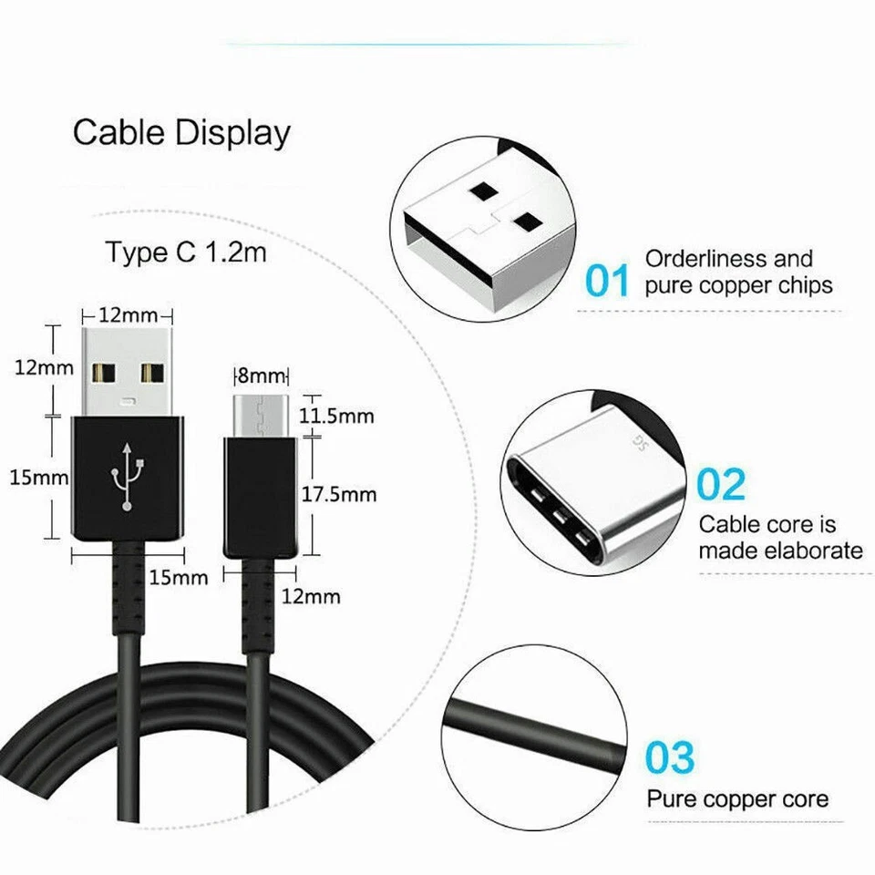 2X 4FT USB Type C Fast Charging Cable For Samsung Galaxy S8 S9 S10 Plus Note 8 9 - Image 3 of 4