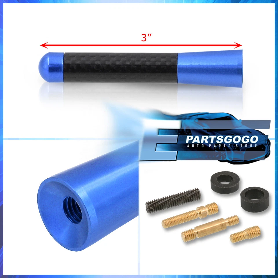 Universal Stubby JDM Blue Carbon Fiber Short Screw On Type Aerial Radio Antenna - Image 2 of 3