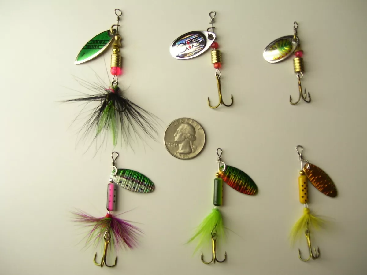 Fishing Lure, Lot of (6) spinners, 3 generic 1/8oz Rooster Tail, Trout, Bass