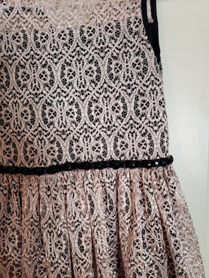 EUC SPEECHLESS Girls Size 8 Soft Pink Lace Blk Lining Beaded Waist Halter Dress - Image 3 of 4