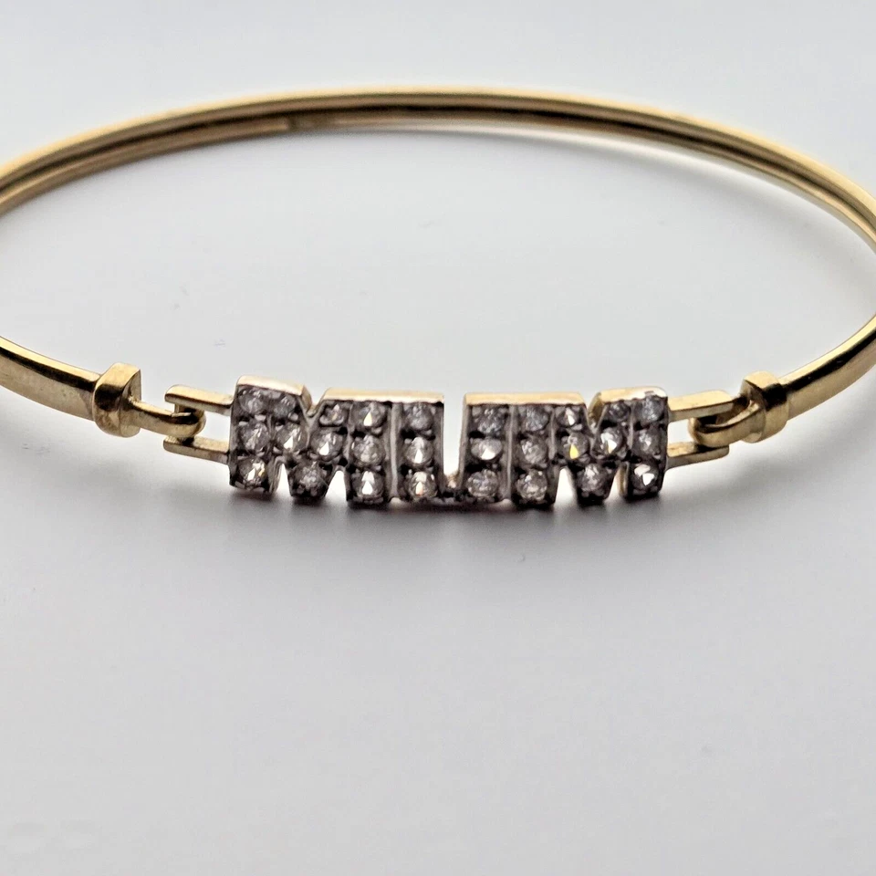 Brazalete MUM Oro Amarillo 9ct Piedras Circonita Cúbica Completo Reino Unido Sello Madre Regalo Foto 3 de 4