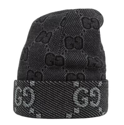 ?%Authentic!Brand New!Gucci Double Layer Reversible Wool Beanie Navy/Brown sizeM NEW GUCCI DOUBLE LAYER REVERSIBLE AQUA/ BEIGE GG WOOL BEANIE  main image 3