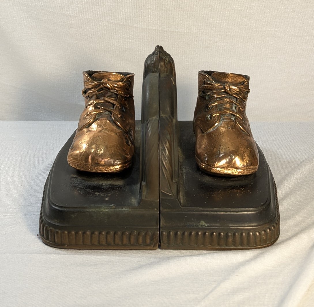 Vintage Bronze Baby Shoe Sturdy Bookends Estate Find Decoration Childrens Decor
