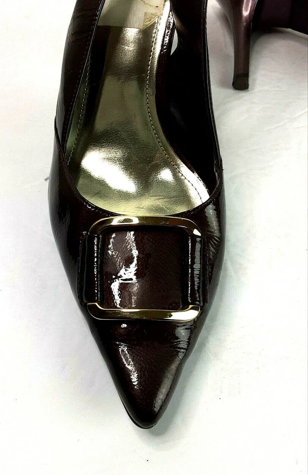 Zapatos de mujer Alfani talla 9,5 marrón charol punta punta tacón alto con tira trasera  Foto 4 de 4