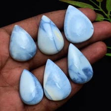 6 Pcs Natural Blue Opal 30mm-35mm Pear Cabochon Untreated Loose Gemstones Lot