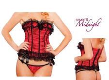 Seven Til Midnight Red Bustier Corset Large Jacquard Print STM-9384 Ruffles Bows
