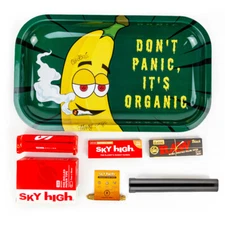 Metal Rolling Tray Banana Combo Bundle Kit RAW, SKY HIGH Gift Pack Set #2