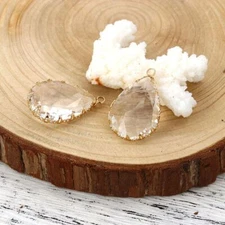 Clear Faceted Glass Charms -29x19mm Copper Necklace Pendants Jewelry Making 2pcs